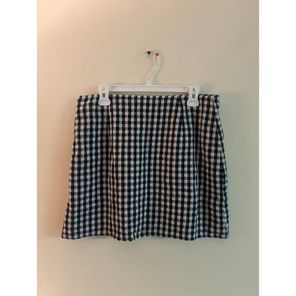 American Eagle Gingham Mini Skirt Size Large | Blue & White Check Linen Blend - Picture 1 of 6